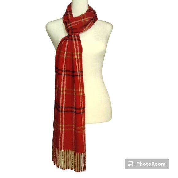 Cejon Red Plaid Fringed Scarf Made in Italy - Picture 2 of 6
